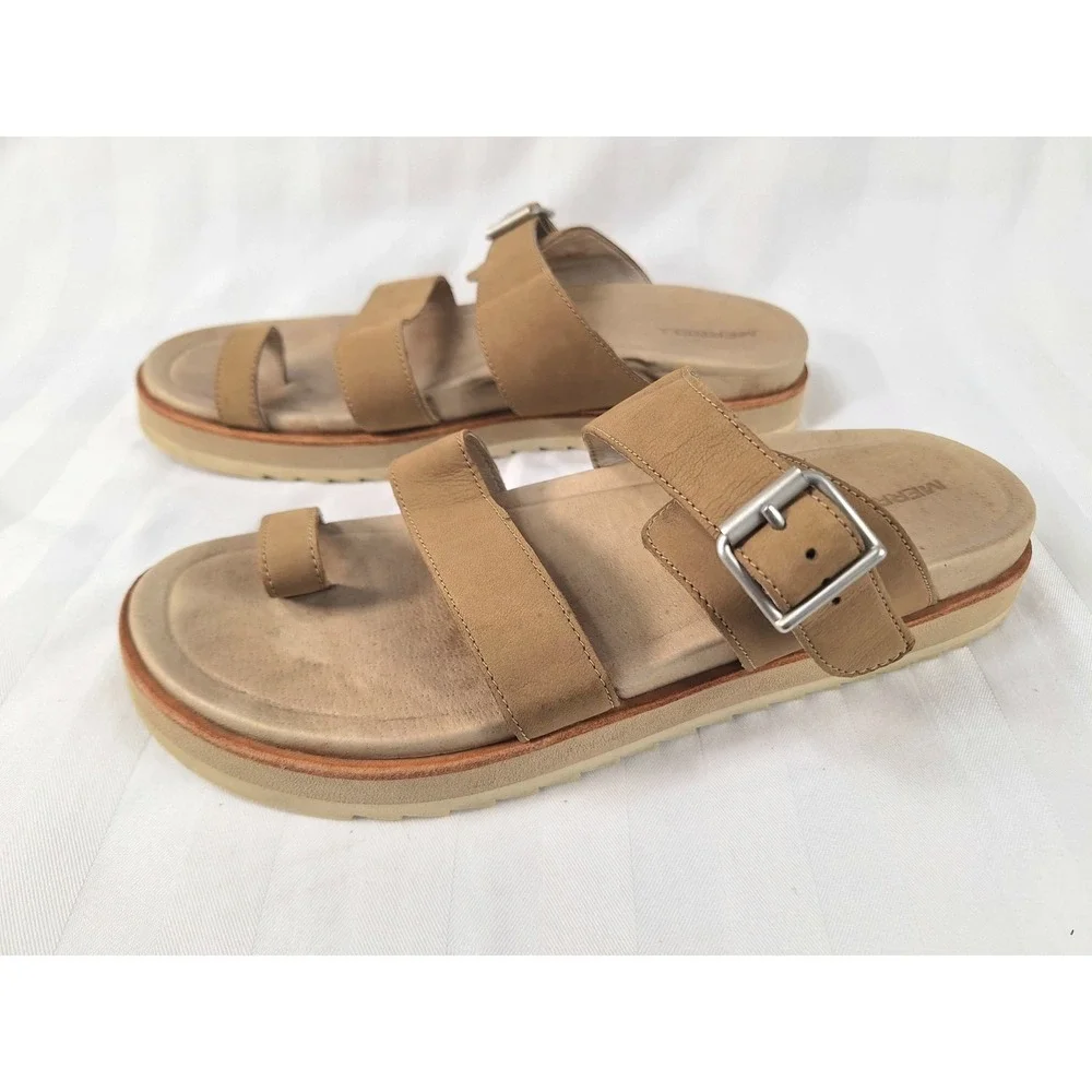 Merrell Juno Buckle‎ Slide Sandals Womens 9 Camel Leather Toe Loop Tan
